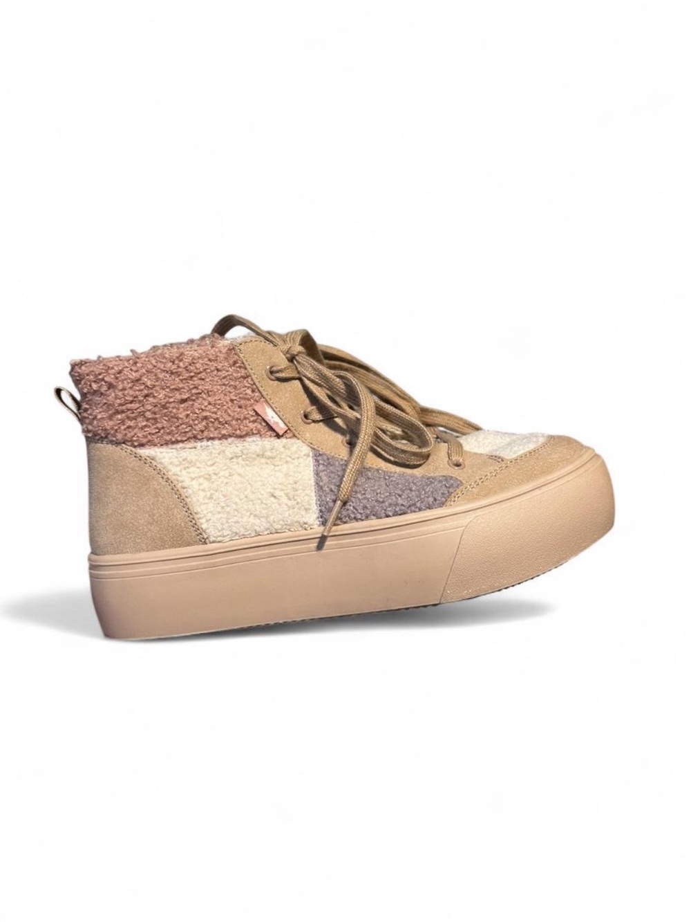 Neutral Patchwork High-Top Sneakers - Beige/Pink